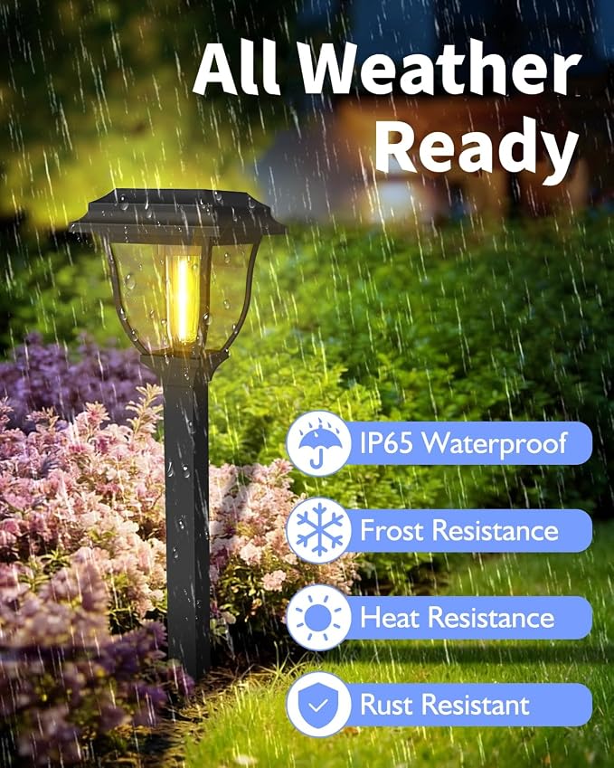 Solar Pathway Lights 2 Pack Mini Outdoor 3000K Bright Auto On/Off Solar Garden Lights Long Lasting Solar Powered Landscape Light for Path Yard Walkway Lawn Driveway Decor Lighting - Warm White