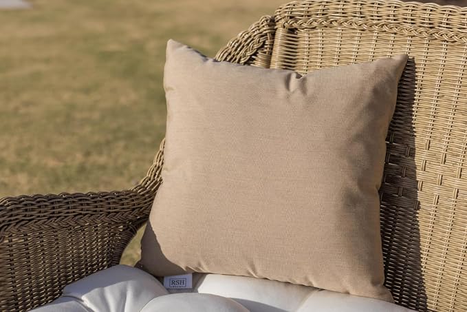 RSH DECOR: Sunbrella Square Throw Pillows Set of 2 | 24" x 24" | Water and Fade-Resistant Performance Fabric | Outdoor Pillow Covers with Down-Alternative Inserts | Canvas Antique Beige