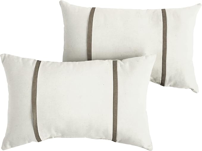 Sorra Home x Sunbrella - Indoor/Outdoor Lumbar Pillows (Set of 2), Canvas Natural Ivory & Taupe