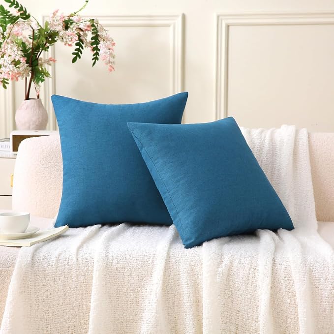 Outdoor Throw Pillows with Inserts, Waterproof Pillows for Outdoor Seating, Square Decorative Garden Cushion for Patio Furniture, Bed, Couch, Sofa(Blue, 18" x 18" (Pack of 2))