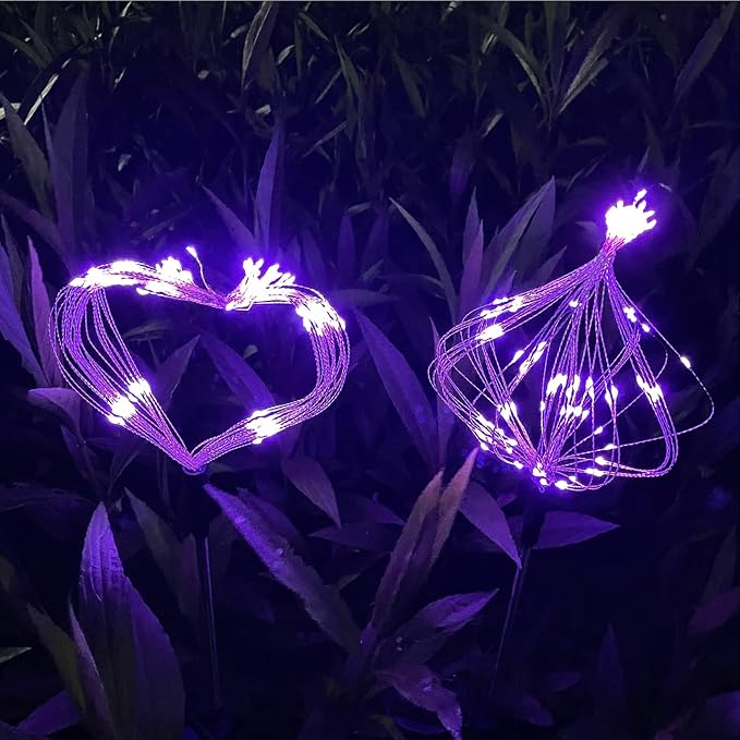 Solar Firework Lights, 2 Pack 120 LEDs 2 Lighting Modes Solar Garden Lights Outdoor Waterproof for Yard Patio Walkway Pathway Party Wedding Christmas Decorative - Purple