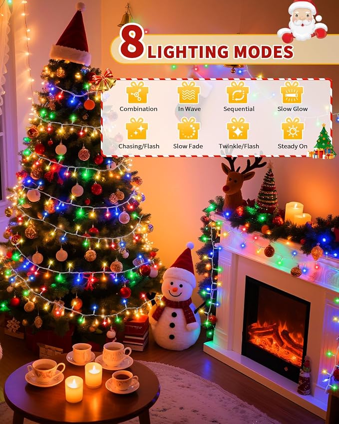 Christmas Lights String Outdoor Indoor, Xmas Tree Decorations Lights, Plug in Twinkle Fairy Light with Remote Timer Dimmable for Room Yard Holiday Party Wedding Decor (Multicolor, 403FT 1200 LED)