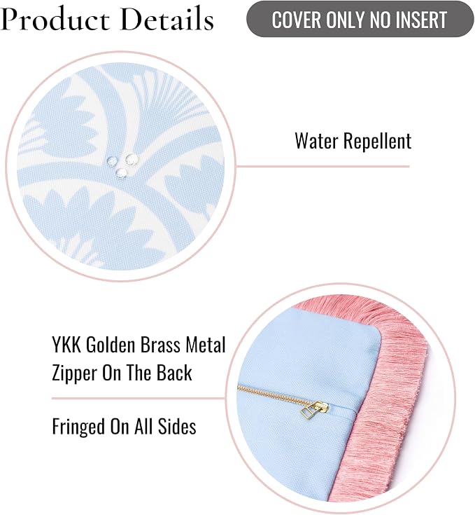 Hofdeco Premium Coastal Grandmillennial Patio Indoor Outdoor Throw Pillow Cover Only, 20"x20" Water Repellent for Backyard, Couch, Poolside, Baby Blue Pink Print Tropical Ravenala Palm Tree