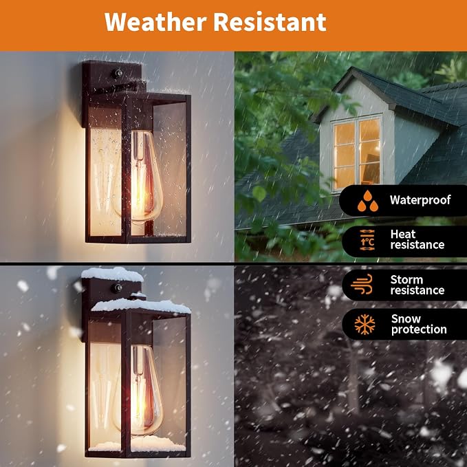 13'' Oil Rubbed Bronze Dusk to Dawn Outdoor Light Fixtures Wall Mount, Large Front Porch Lights, Sensor Exterior Wall Sconce, Waterproof Lantern Lamp,Outside Coach Light for House,Garage,Yard