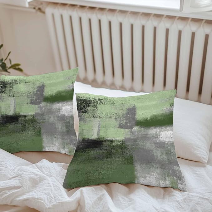 Green Ombre Waterproof Outdoor Pillow Covers Set of 2 Home Decor, Farmhouse Abstract Mottled Texture Art Pillowcase Patio Pillow Covers for Couch Bench Furniture Garden 26x26in