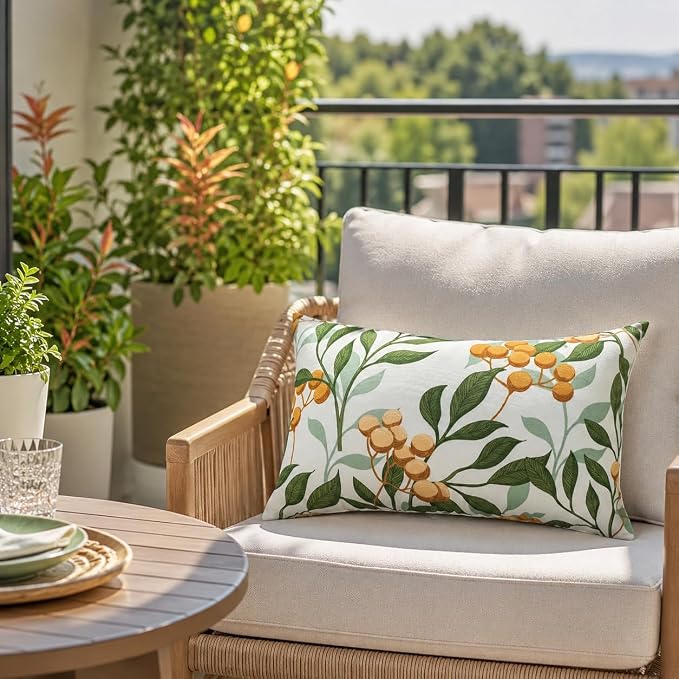 Outdoor Lumbar Pillows 12x20, 2 Pack with Inserts, Botanical | 2-Pack 12x20 Outdoor Lumbar Pillows with Inserts, Water-Repellent Covers, Hidden Zippers, Plump Comfort for Patio & Sofa