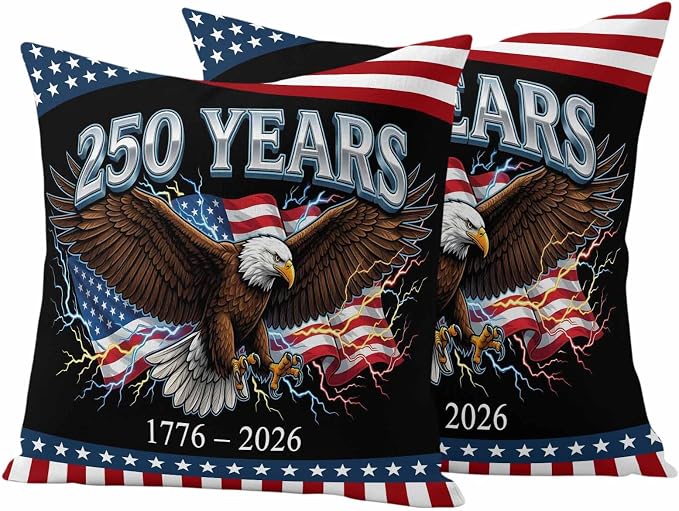 American Flag 4th of July Outdoor Waterproof Throw Pillow Covers 20x20 Set of 2, Independence Day Eagle USA Flag Decorative Pillowcases Cushion Pillowcase for Couch Sofa Patio Outside Pillow Protector