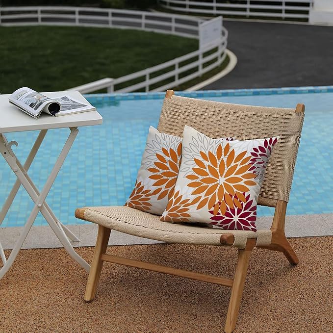 DFXSZ Outdoor Waterproof Pillow Covers 18x18 Set of 2 Orange WineRed Flower | Spring Summer Waterproof Flower Throw Pillowcases（No Inserts）Outdoor Decor for Fall Patio Funiture Garden Polyester Covers