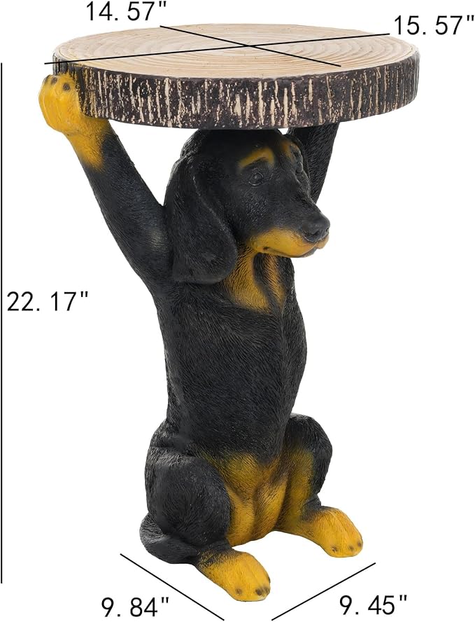 Playful Dog Side Table with Faux Wood, Dog Statue Small Patio Table for Indoor & Outdoor, Garden Sculptures and Decor, No Assembly, MGO