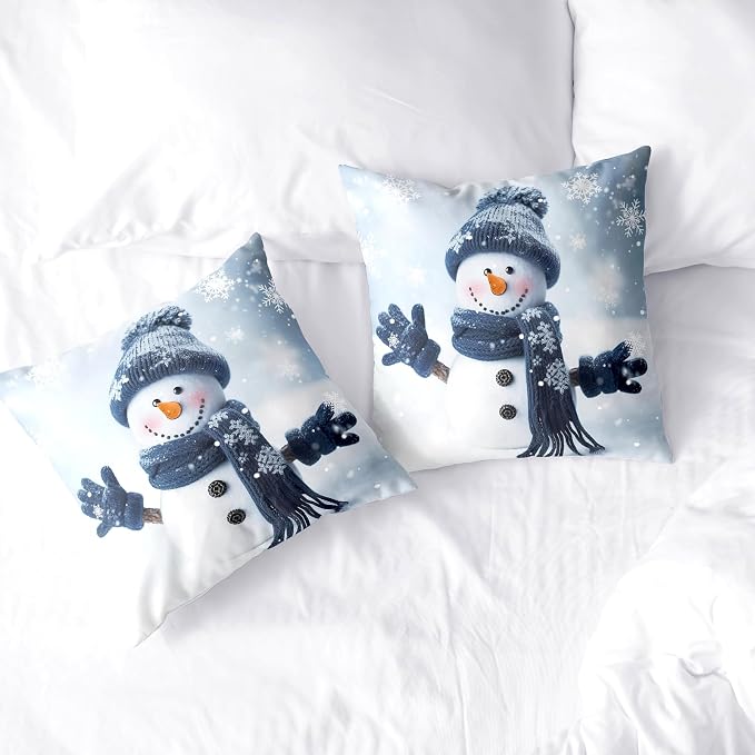 Christmas Decorations Snowman Pillows Covers Winter Snowflake Couch Throw Pillows Cases 24x24 Set of 2 Cotton Pillow Cases Decorative Christmas Pillows for Outside