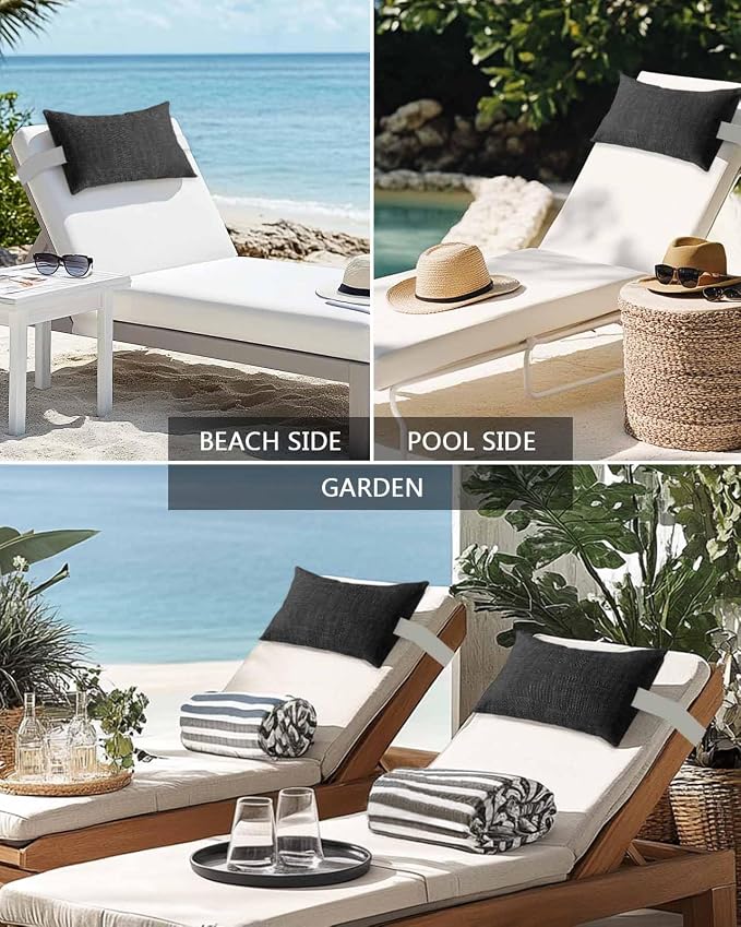 Outdoor Pillow for Chaise Lounge Chair Black Rustic Vintage Burlap Texture Outdoor Pillows Waterproof with Adjustable Strap Headrest Lumbar Pillows for Garden Patio Furniture 2 Pack 12" x 20"
