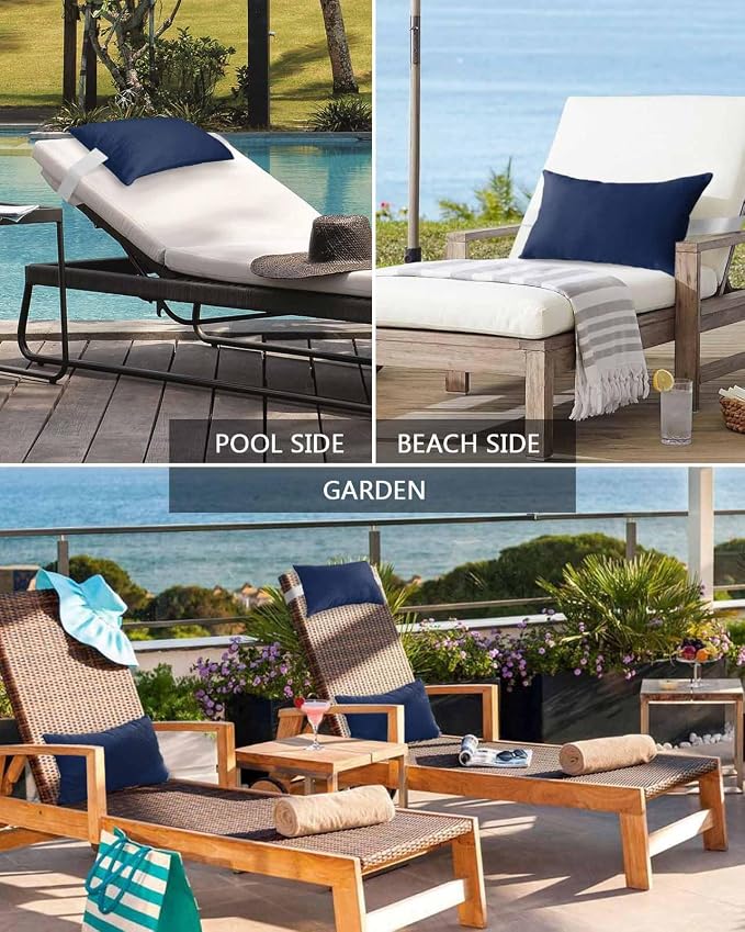 Outdoor Pillows Covers with Inserts Navy Blue Solid Color Waterproof Pillow with Adjustable Strap Throw Pillows for Patio Furniture Pool Lounge Chair, 12x20 Inch, 1PCS