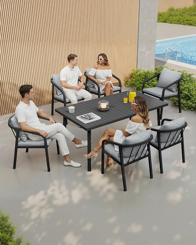 Never-Rust Aluminum Outdoor Dining Chairs Set Of 2, Patio Dining Chairs with Thick Cushion, Outdoor Patio Chairs with Wraparound Backrest and Curved Armrest for Balcony, Lawn, Courtyard, Black