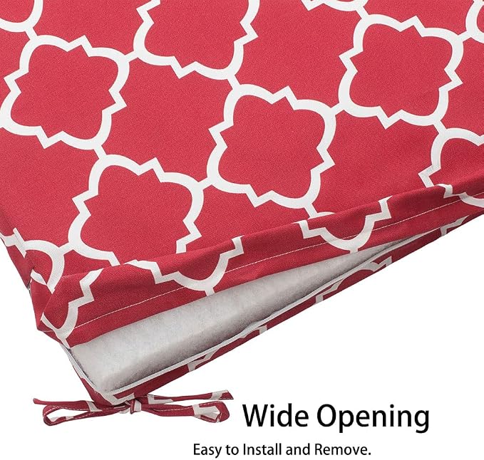 Magpie Fabrics Indoor Outdoor Cushion Cover Replacement 2 Pack, NO INSERT! Water Repellent Slipcover with Ties Christmas Decor for Patio Garden Chair Seat Sofa Bench Wicker(Geometry Red, 24x24x4 Inch)