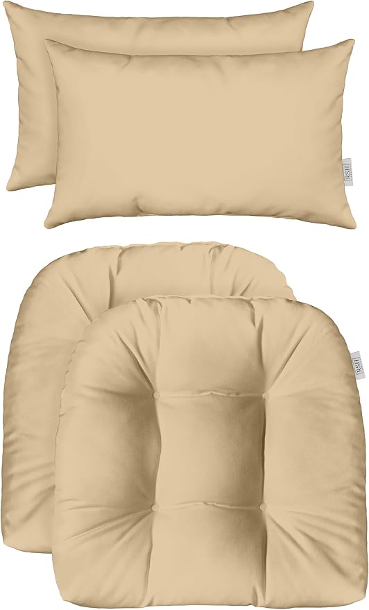 RSH DECOR: Tufted U-Shapes & Lumbars 2 of Each | 19” x 19” & 20" x 12" | Water-Resistant Spun Fabric | Outdoor Wicker Cushions & Support Pillows for Patio Furniture | Goldenrod Tan