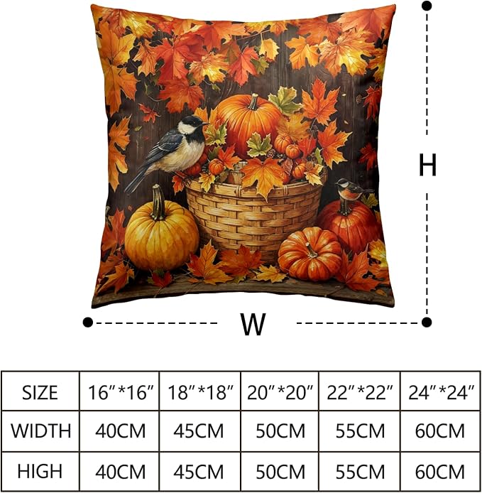 Pumpkin Throw Pillow Covers Fall Themed Pillow Covers 16x16 Set of 2 Orange Maple Leaf Pillows Cases Autumn Thanksgiving Cushion Cases for Home Farmhouse Patio Porch Garden