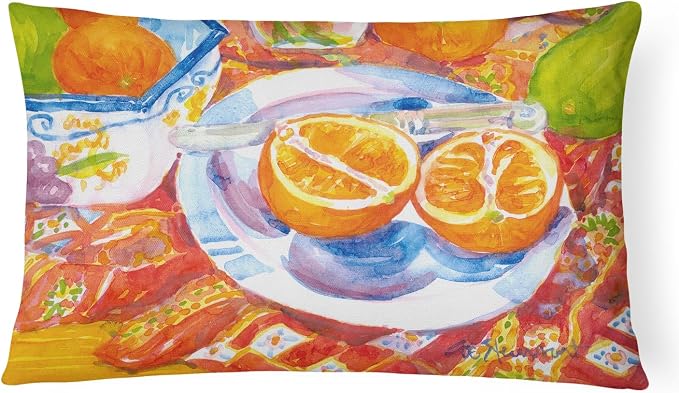 Caroline's Treasures 6035PW1216 Florida Oranges Sliced for Breakfast Canvas Fabric Decorative Pillow Machine Washable, Indoor Outdoor Decorative Pillow for Couch, Bed or Patio, 12HX16W