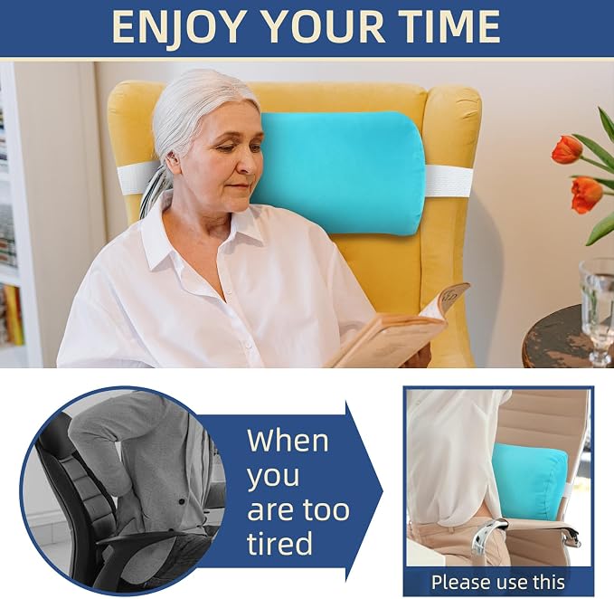 Headrest Pillow for Patio Chaise Lounge, 2 Packs Head Pillow with Elastic Band for Zero Gravity Lounge Chair, Head Neck Rest Pillow Lumbar Pillow, Blue