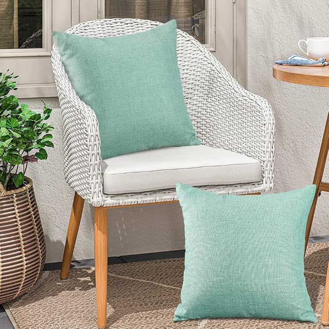 OTOSTAR Outdoor Throw Pillow Covers Waterproof Garden Decorative Pillow Cases Square Outdoor Pillow Covers Patio Cushion Case Pillows for Couch Tent Sofa Balcony Decor 18x18 Inch Pack of 4 (Mint)