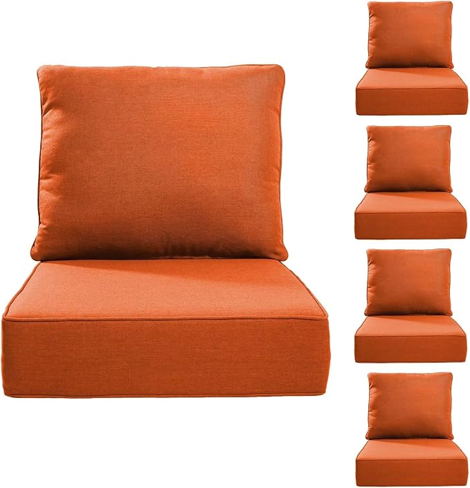 Luxury 24*24*6in Outdoor Patio Cushions, 5 Pieces Orange Outdoor Cushion | 6in Outdoor Patio Cushions, Water-Resistant, Reversible, Removable Cover, for Patio Chairs Sofa Couch Loveseat