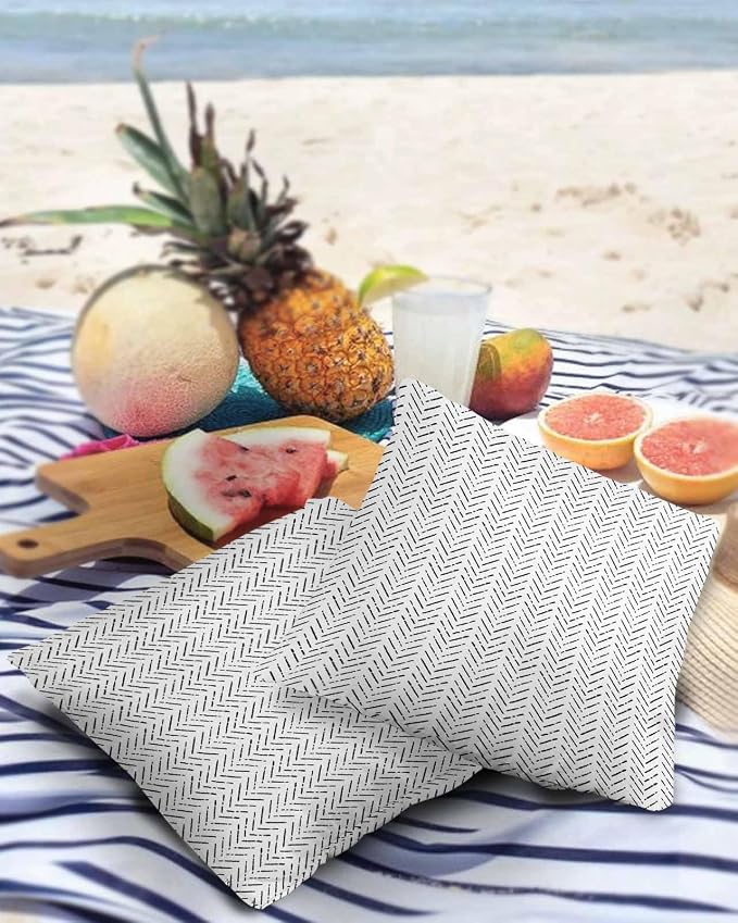 Black White Striped Outdoor Pillow Covers Waterproof,All Weather Cushion Case Set of 2 Decorative Pillowcases for Sofa Couch Bed Decor Patio Furniture 16"x16" Contemporary Minimalist Geometric