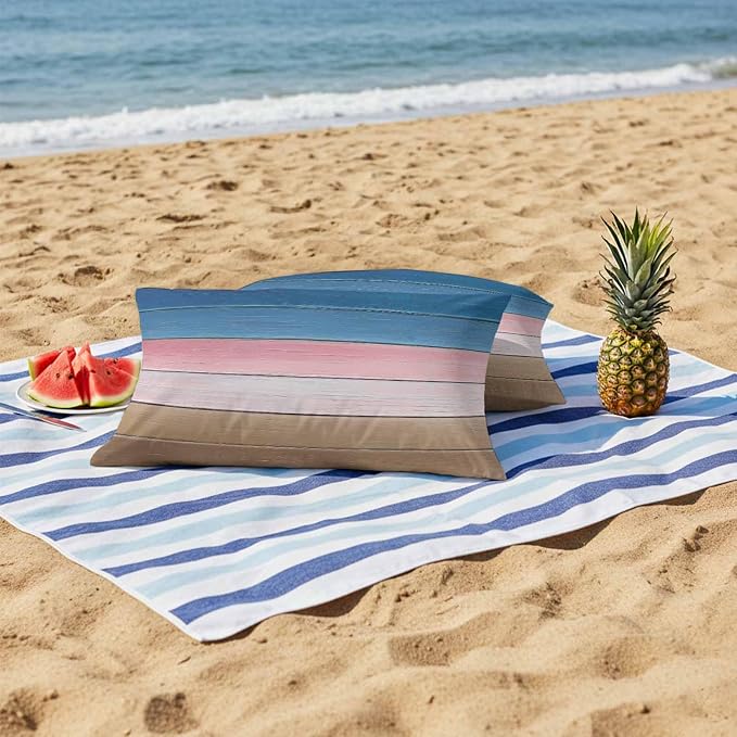 Pink Blue Brown Outdoor Pillow Covers 20x12 Inch Lumbar Pillow Covers Set of 2 Waterproof Decorative Throw Pillow Cases Farmhouse Gradient Wooden Plank Art Cushion Covers for Patio Furniture Garden
