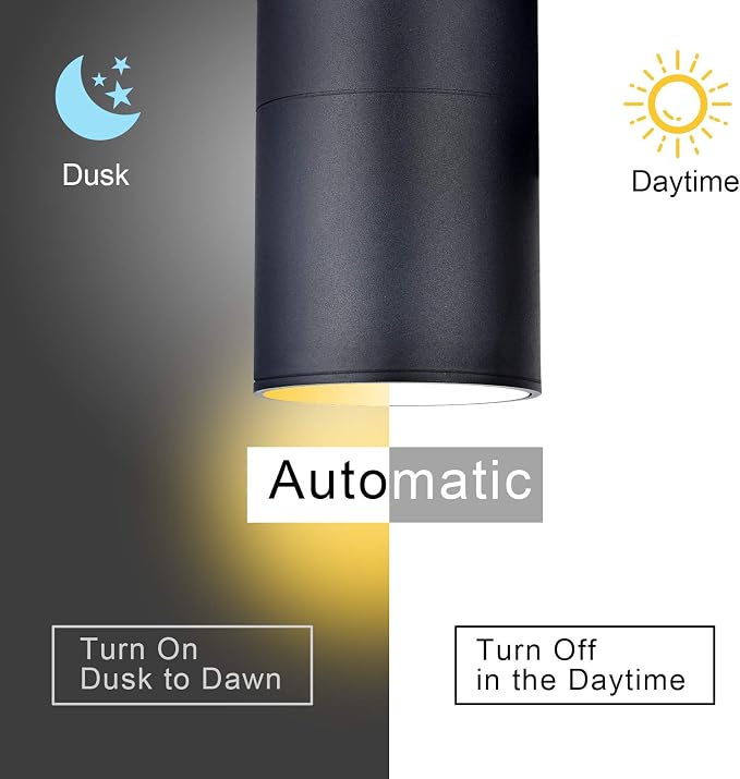 Dusk to Dawn Outdoor Lighting, Cylinder Up Down Wall Sconce | Exterior Light Fixture Outdoor Wall Lights with A19 Bulbs Included, ETL Listed Black Fixture for Garage ,Porch,Front Door