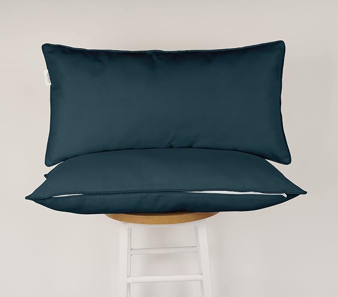Indoor/Outdoor Polyester Fabric Lumbar Pillow Cover, All-Weather Waterproof Rectangular Cushion Case for Patio Furniture, 12 x 20 Set of 2 -Dark Blue