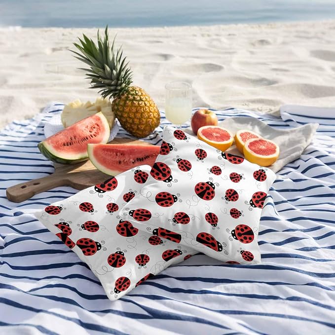 Cartoon Ladybug Outdoor Pillow Covers 16x16 Inch Throw Pillow Covers Set of 2 Waterproof Decorative Pillow Cases Funny Animals Dot Modern Simple Cushion Covers for Patio Furniture Garden Couch Sofa