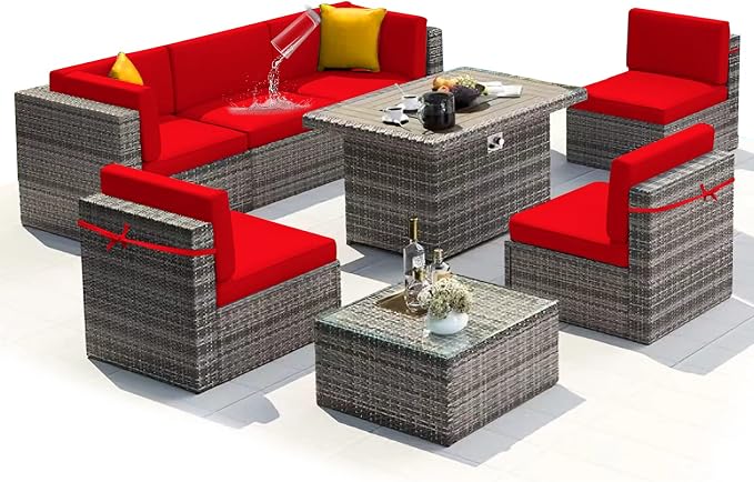 14 PCs Patio Cushion Covers for 7 PCs Outdoor Furniture Sectional Seating Sets Water Resistant Plus 2 Throw Pillows (Red, 23.6(L)*23.6(W)*4.33(T) inches)