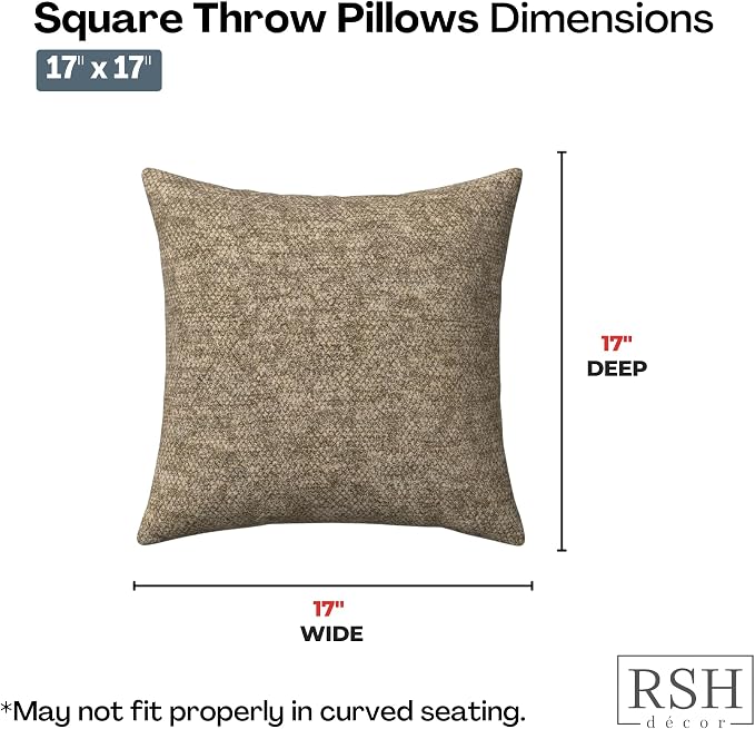 RSH DECOR: Sunbrella Square Throw Pillows Set of 2 | 17" x 17" | Water and Fade-Resistant Performance Fabric | Outdoor Pillow Covers with Down-Alternative Inserts | Made in USA (Berber Cafe)