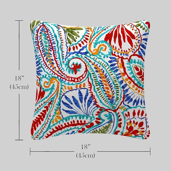 Outdoor Waterproof Decorative Throw Pillow Cover for Patio Furniture, 18x18 Inch Fade Resistant Patio Garden Cushion Cover for Couch Bed Sofa, Paisley Multi