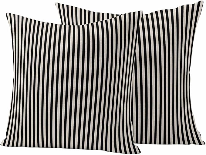 Black Beige Stripe Outdoor Pillow Covers Set of 2 Vintage Abstract Classic Minimalist Vertical Striped Waterproof Throw Pillow Cover Decorative Cushion Cases for Patio Porch Garden 16X16 Inch