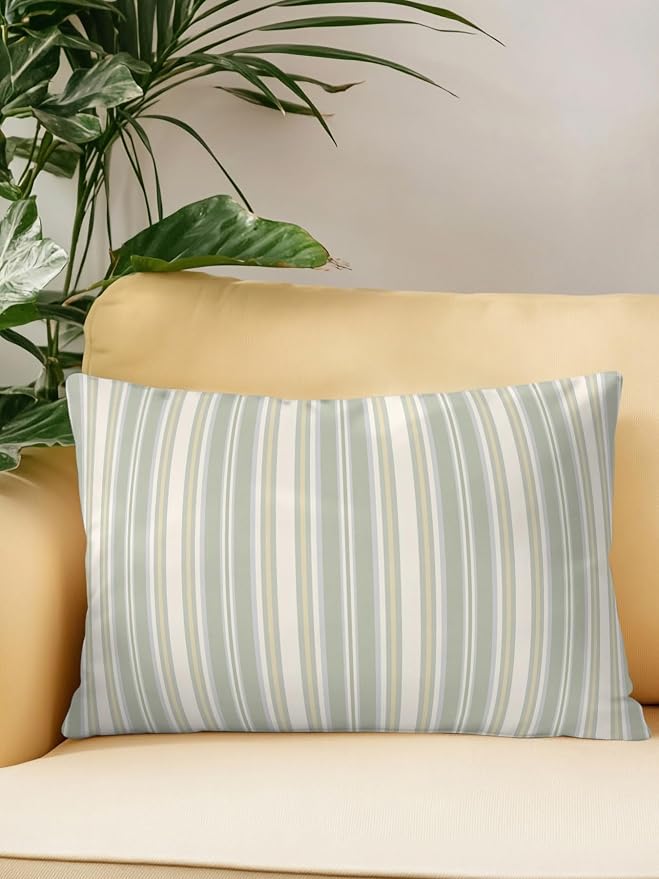 Waterproof Outdoor Pillow 1 Pack Sage Green Stripes Decorative Throw Pillows Cover & Insert 20x12 Inch Lumbar Pillowcase White Lines Lines Pillows for Couch Sofa Bed Patio Furniture Indoor Outdoor