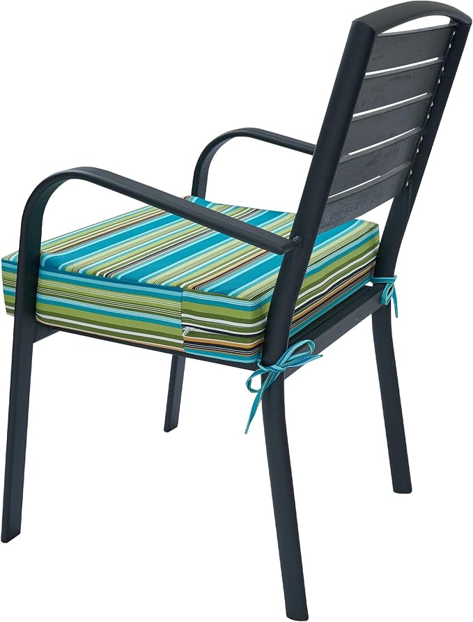 Magpie Fabrics Indoor Outdoor Cushion Cover Replacement 2 Pack, NO Insert! Water Repellent Slipcover with Ties Decor for Patio Garden Chair Sofa Bench Wicker(Green Striped, 20x18x4 Inch)