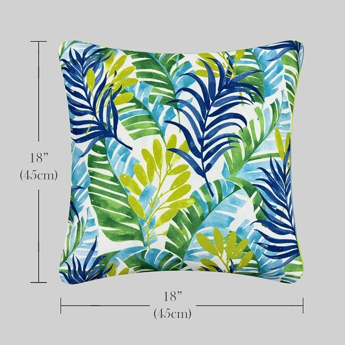 Outdoor Waterproof Decorative Throw Pillows with Inserts for Patio Furniture, 18x18 Inch Fade Resistant Patio Garden Cushions for Couch Bed Sofa, Leaves Blue and Green