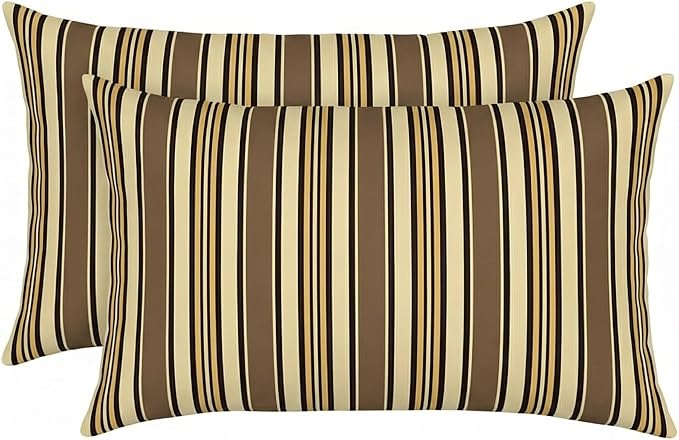 RSH DECOR: Sunbrella Lumbar Throw Pillows Set of 2 | 20" x 12" | Water and Fade-Resistant Performance Fabric | Outdoor Pillow Covers with Down-Alternative Inserts | Made in USA (Anthony Praline)