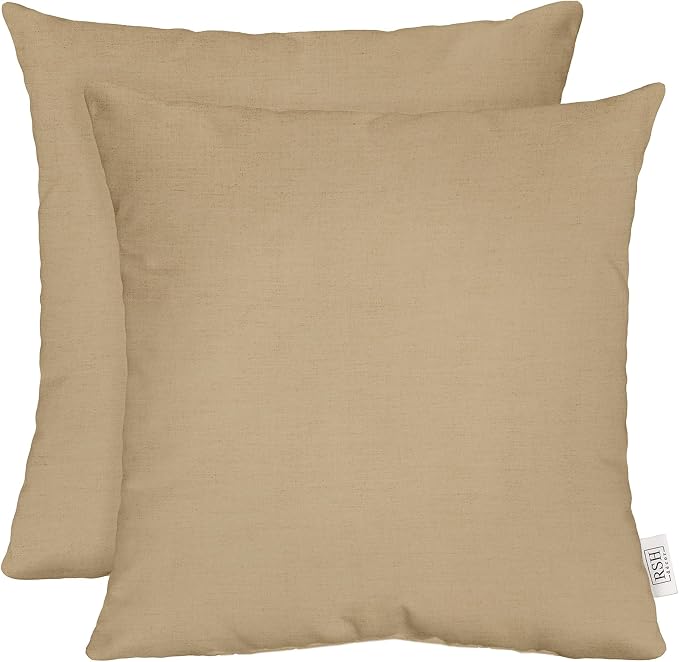 RSH DECOR: Sunbrella Square Throw Pillows Set of 2 | 20" x 20" | Water and Fade-Resistant Performance Fabric | Outdoor Pillow Covers with Down-Alternative Inserts | Canvas Heather Beige