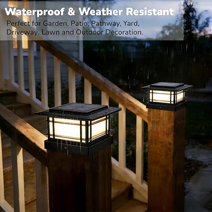 Dynaming 4x4 Solar Post Cap Lights Outdoor with 2 Color Modes, 8 Pack Fence Post Solar Lights Black Shell Fit for 4x4 Vinyl/Wooden Posts, High Brightness LED Lighting Decor for Garden Deck Patio