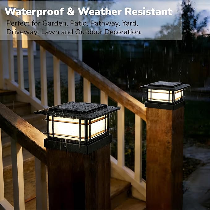 Dynaming 4x4 Solar Post Cap Lights Outdoor with 2 Color Modes, 6 Pack Upgrade Fence Post Solar Lights Black Shell for 4x4 Vinyl/Wooden Posts, Brightness LED Lighting Decor for Garden Deck Patio