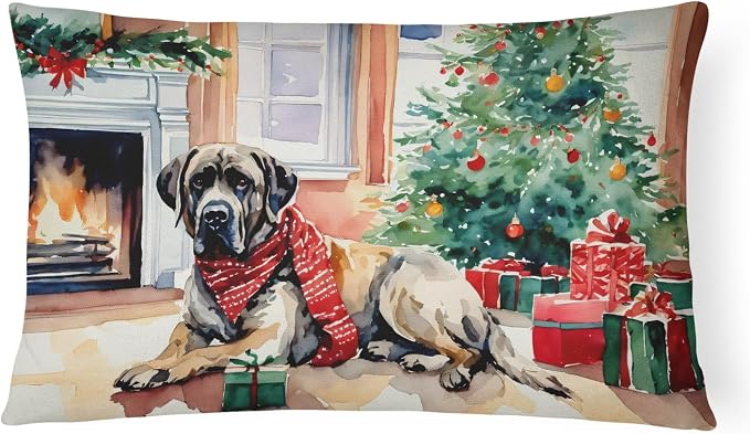 Caroline's Treasures DAC2703PW1216 Mastiff Cozy Christmas Throw Pillow Machine Washable, Indoor Outdoor Decorative Pillow for Couch, Bed or Patio, 12HX16W