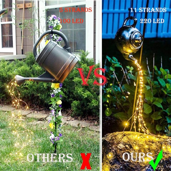 SHUKAN 2 Pack 220 LED Firefly Bunch Lights, 8 Flashing Modes Waterproof Copper Wire Waterfall Lights, Fairy Lights for Indoor Outdoor Decor (Solar Warm White)