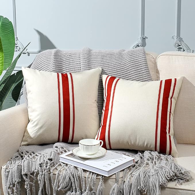 OTOSTAR Pack of 2 Christmas Decor Outdoor Pillow Covers 18x18 Inch Patio Waterproof Decorative Throw Pillow Covers Geometry Cushion Case Garden Pillow Cases Pillows Shell for Couch Tent Balcony (Red)