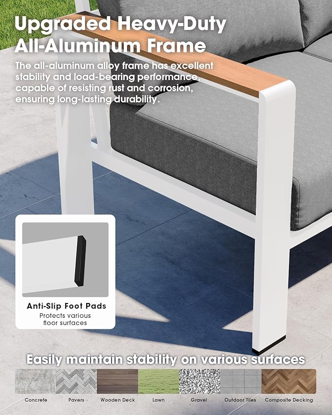 Aluminum Outdoor Patio Furniture Set 11 Seats, Outdoor Sectional Corner Sofa Set, Patio Conversation Sets with Washable Thick Cushions & Coffee Table for Porch, Yard, Garden, Deck, White