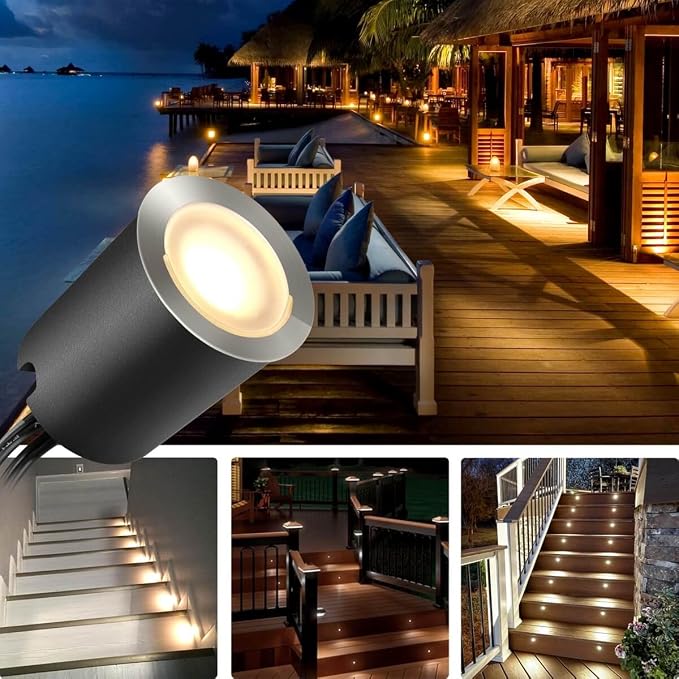 Recessed LED Deck Light Kits with Protecting Shell φ32mm, Outdoor LED Landscape Lighting IP67 Waterproof,12V Low Voltage for Garden,Yard Steps,Stair,Patio,Floor,Kitchen Decoration