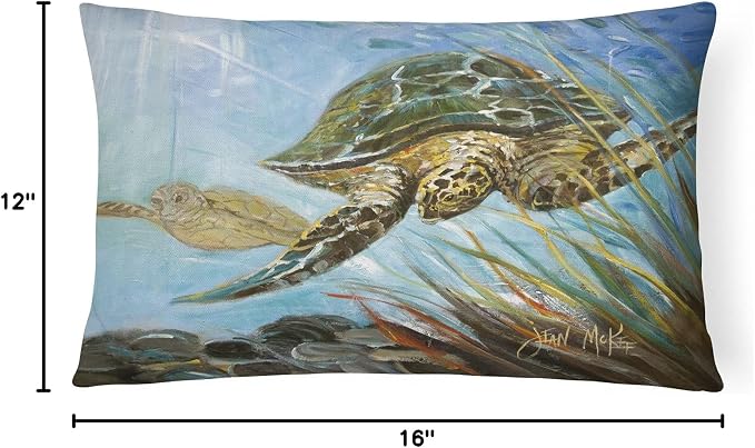 Caroline's Treasures JMK1118PW1216 Loggerhead Sea Turtle Canvas Fabric Decorative Pillow Machine Washable, Indoor Outdoor Decorative Pillow for Couch, Bed or Patio, 12HX16W