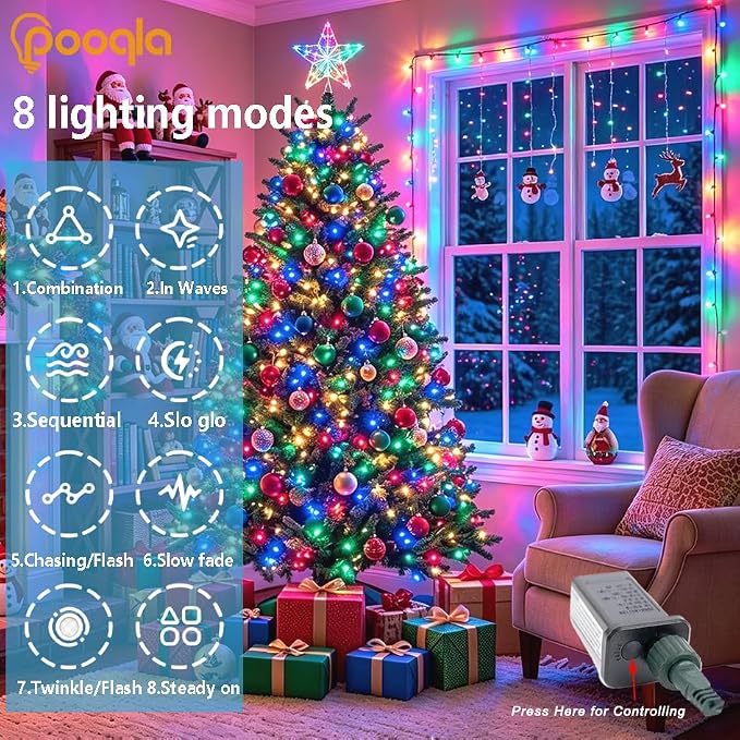 1000 LED Colorful Christmas Lights Outdoor String Lights, 328 ft | Green Wire Waterproof Twinkle Fairy Lights Plug in with Timer, 8 Modes String Lights Indoor Bedroom Xmas Tree Decorations