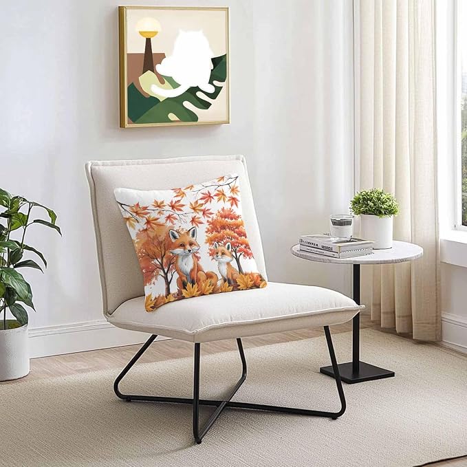 Orange Fox Outdoor Waterproof Pillow Covers, Thanksgiving Maple Leaves Autumn Trees Decorative Square Throw Pillowcase Sofa Cushion Sham for Patio/Couch/Chair, 18"x18" 2 Pack