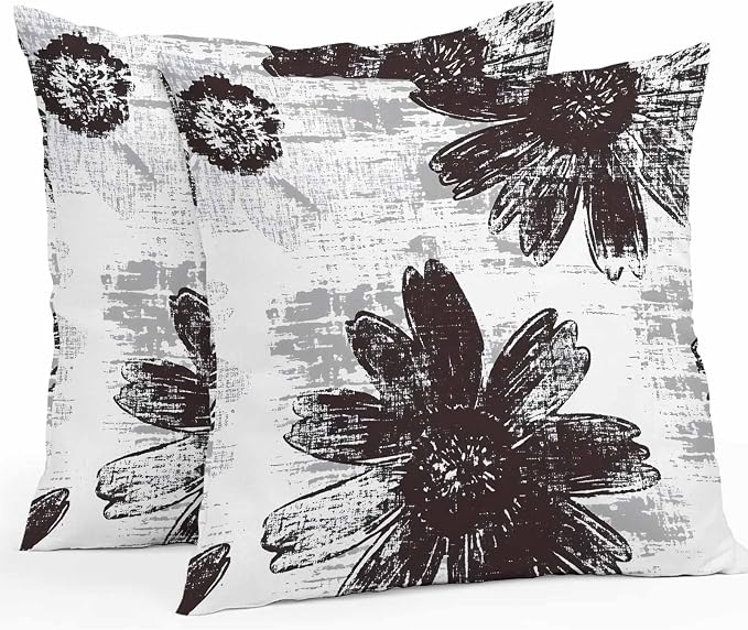 Vandarllin Outdoor Throw Pillows Covers 20x20 inch Set of 2 Waterproof Black Sunflower Decorative Zippered Cushion Covers for Patio Furniture, Floral Field Lumbar Pillowcases