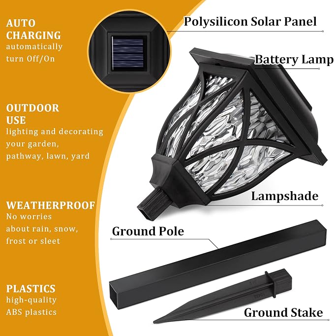 GIGALUMI 6 Pack Solar Lights Outdoor Waterproof, LED Solar Garden Lights | Outdoor Decorations, Garden Decor for Yard, Patio, Landscape, Planter, Walkway (Warm White)